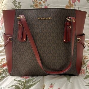 Michael Kors Red and Brown Tote Bag